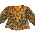 Farm Rio  NWT yellow mica short sleeve collared blouse women’s size large Photo 0