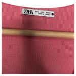 ZARA Top Womens L V Neck Ribbed Cropped Short Dolman Sleeve Raw Hem Pink Photo 2