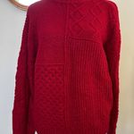 American Eagle Red Knit Patchwork Sweater Mock Neck M Medium Pullover Photo 0