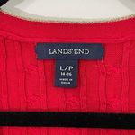 Lands' End  Women's Cable Knit Gold Contrast Trim V-Neck Cardigan Sweater Red‎ PL Photo 3