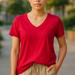 SO NWT ~  "Wild Cherry" Red V-Neck Cap Sleeve Casual T Shirt Top ~ Women's XL Photo 0