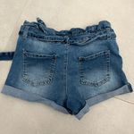 Women size small High waisted blue jeans short rushed waistband belt stretch Photo 3
