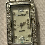 Cote d'Azur Silver Tone Rhinestone Bezel Quartz Japan Movt Women's Tank Watch Photo 0