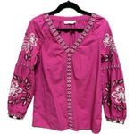 Tory Burch Theresa Hibiscus Embroidered Floral Blouse Pink size 2 Photo 0