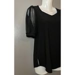 Love Scarlett Shirt Womens Small Black Mesh Puff Sleeve V Neck Blouse Top Photo 1