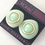 Vintage Mint Green Gold Tone Triangle Post Stud Pierced Statement Earrings Photo 0