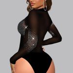 NWOT Elegant‎ Black Sheer Rhinestone Bodysuit XL Photo 2