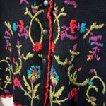 Vintage CLIO womens size large cardigan sweater cottage core embroidered crochet Black Photo 2