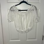 Elan Crochet Off or On The Shoulder Crop Top White coquette Cottage Core sz. XL Photo 3