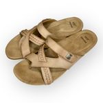 Earth Origins Sandals Womens Size 9.5 Tan Braided Leather Toe-Loop Cork Sole Photo 3