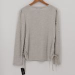 NWT INC Pearl Embellished Sweatshirt Gray Coquette Ruched Tie Sides Size PL Photo 4