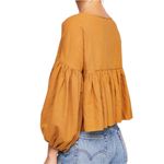 Free People Beaumont Mews Golden Boho Peasant Cotton Crop Top Mustard Size XS Photo 2