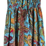 Go Gal Blue Halter Paisley Floral Print Silk Smocked Boho Maxi Dress Size XS Photo 2