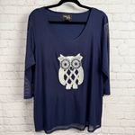 Rara Avis by Iris Apfel navy blue owl graphic size 1X plus dark academia top Photo 5