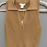 NEW House of Harlow 1960 Tan Ribbed Polo V Photo 0