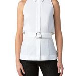 Akris Ecru White Belted Sleeveless Poplin Cape Back Tunic Blouse Size 12 NWT Photo 0