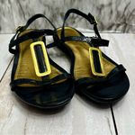 Lauren Ralph Lauren Black Sandals Golden Buckle Strappy Flats Summer Vibes Vacay Size 9.5 Photo 1
