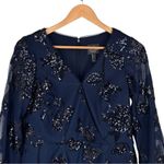 Adrianna Papell  Midnight Navy Floral Sequins Top size 2 Long Sleeves Evening NWT Photo 3