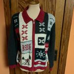 Vtg Y2K snowflake winter zip down cardigan Size L Photo 3