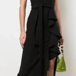 Shona joy Ruffle Front Tie Waist Midi Dress Black Photo 0