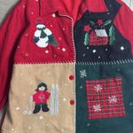 Vintage TAKE TWO Wool Christmas Patchwork Jacket – Snowman Ski Appliqué – Size M Red Size M Photo 2