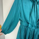 ZARA NWT  Satin Effect Mini Dress Sz Small Teal Blue Pleated Tie Back Photo 15