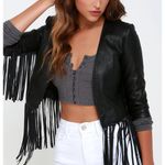 Black Leather Fringe Jacket Photo 0