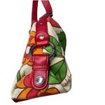 Tommy Hilfiger Vintage Red Orange Flowers Floral Canvas Satchel Purse Photo 4