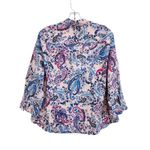 Basic Editions Paisley Boho 3/4 Sleeve Button Down Dress Shirt Work Wear Sz XL Blue Photo 1