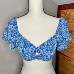 Wild Fable Blue Floral Puff Sleeve Sweetheart Neck Crop Top Extra Small NWT Photo 1