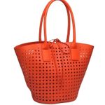 MODA LUXE Orange Vegan Leather Tote Bag Canvas Pouch Resort Boho Preppy Cottage Orange Photo 1