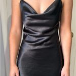 Double Zero  Cowel Neck Black Satin Dress Photo 4