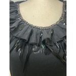 Forever 21 Silver Chain Feather Beaded Bow Sleeve Black Top Large Whimsigoth Photo 1