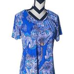 American City Wear {BNWOT} ~ ~ blue paisley print with gold tone necklace ~ top Photo 0