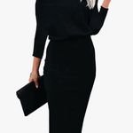 None NEW Ribbed Off The Shoulder 3/4 Sleeve Batwing Pencil Bodycon Midi Dress XL Photo 0