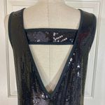 Olsenboye Black sequin short shift dress, medium sleeveless mesh cutout Little Black Dress Photo 6