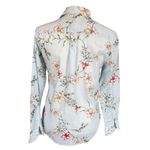 Women's light blue floral long sleeve collared button down blouse shirt Photo 3