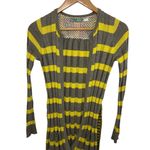 Anthropologie Sweater Yellow Maple Striped Pleated Belt Pocket Taupe XS Cardigan Photo 0