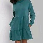 Wild Fable  Tiered Mock Neck Sweatshirt Babydoll Dress Teal Small Photo 0