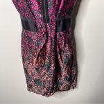 Cynthia Steffe  Cerise Pink Black Floral Silk Front Zip Sleeveless Dress Photo 3