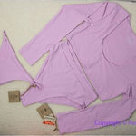 New! Set! Toast Swim crop surf bikini top High Waist, String Bikini Bottom, M Pink Size M Photo 0