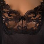 Sears VNTG Isn't It Divine sm Black Cami Tank Top Nylon Lace deep V neck Trim Photo 6