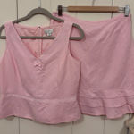 Loft  Ann Taylor Pastel Pink Linen Two Pc Vest Bow Top and Skirt - Petite Size 8 Photo 0