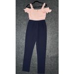 Soiéblu SZ S Two Tone Colorblock Jumpsuit Cold Shoulder Ruffle Sleeve Pink Navy Photo 1