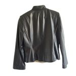 Dana Buchman  Black Leather Jacket Size 10 Button Front Accent Stitching Photo 3