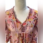 Buckle BKE Boutique Boho Floral Sheer Tunic Top Size S | Pink Lace Tassels Ruffle Hem Photo 5