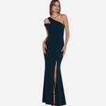 XScape Lucy Long Scuba 14 Green Crepe One Shoulder Dress Photo 5