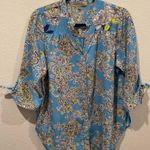 Anthropologie FIG AND FLOWER Blue Multicolor Printed 3/4 Sleeve Button Down Shirt Photo 0