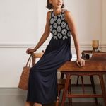 Boden Crochet Jersey Midi Dress Women's 8 Navy Feminine Dainty Boho Hippie Blue Photo 3