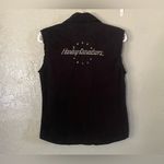 Harley Davidson Vest Black Denim Women's Embroidered Biker Size S Vtg EUC Photo 10